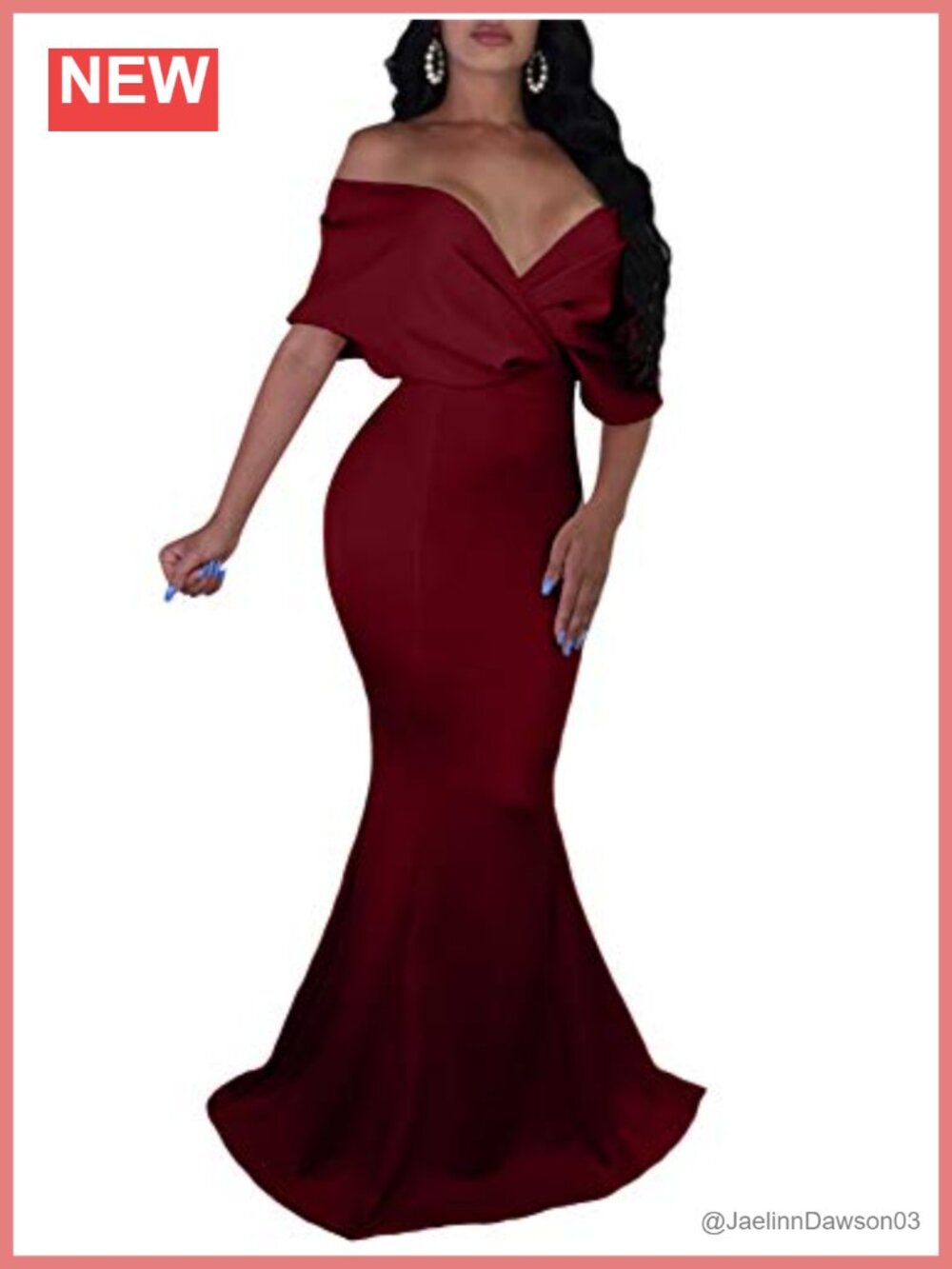Women's Off Shoulder V Neck Fishtail Maxi Evening Gown Bodycon Formal Dress